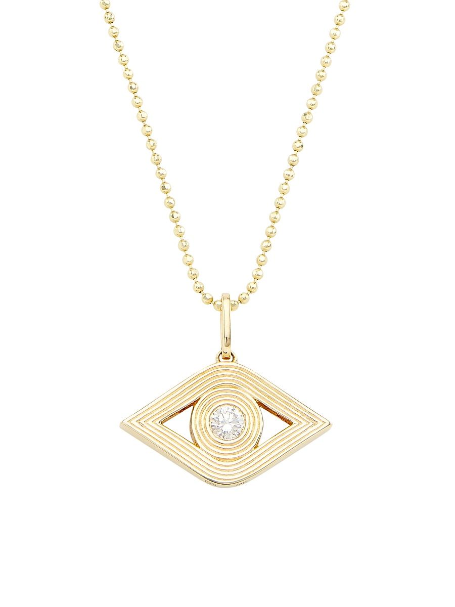 Women's 14K Yellow Gold & 0.19 TCW Diamond Evil Eye Pendant Necklace