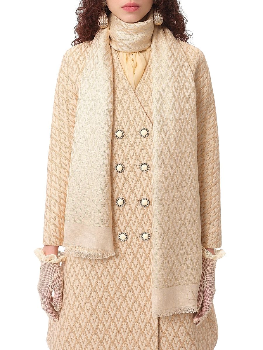 Women's Toute La V Stole in Silk, Viscose and Cashmere - Ivory Gold
