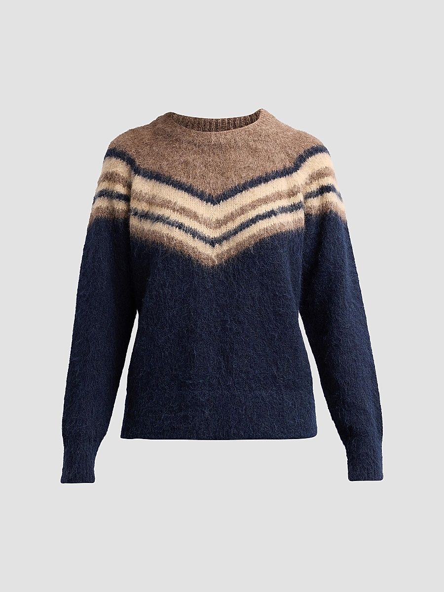 Women's Sarah Alpaca-Wool Sweater - Dark Taupe Combo - Size Large