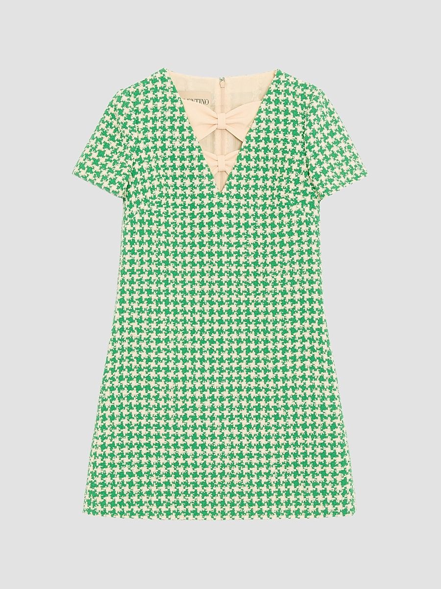 Women's Short Houndstooth Tweed Dress - Green Birch - Size 6