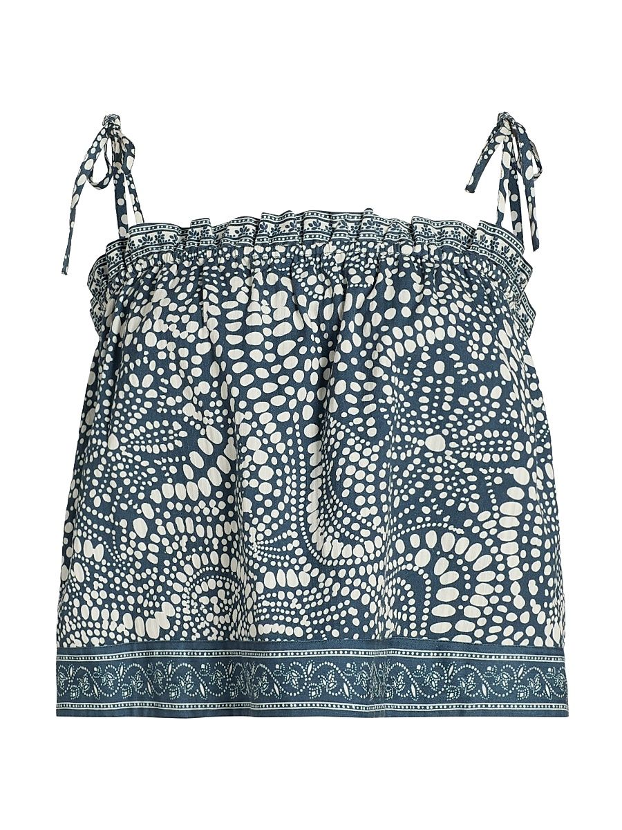 Women's Scarlett Printed Cotton Top - Navy Dot - Size Large