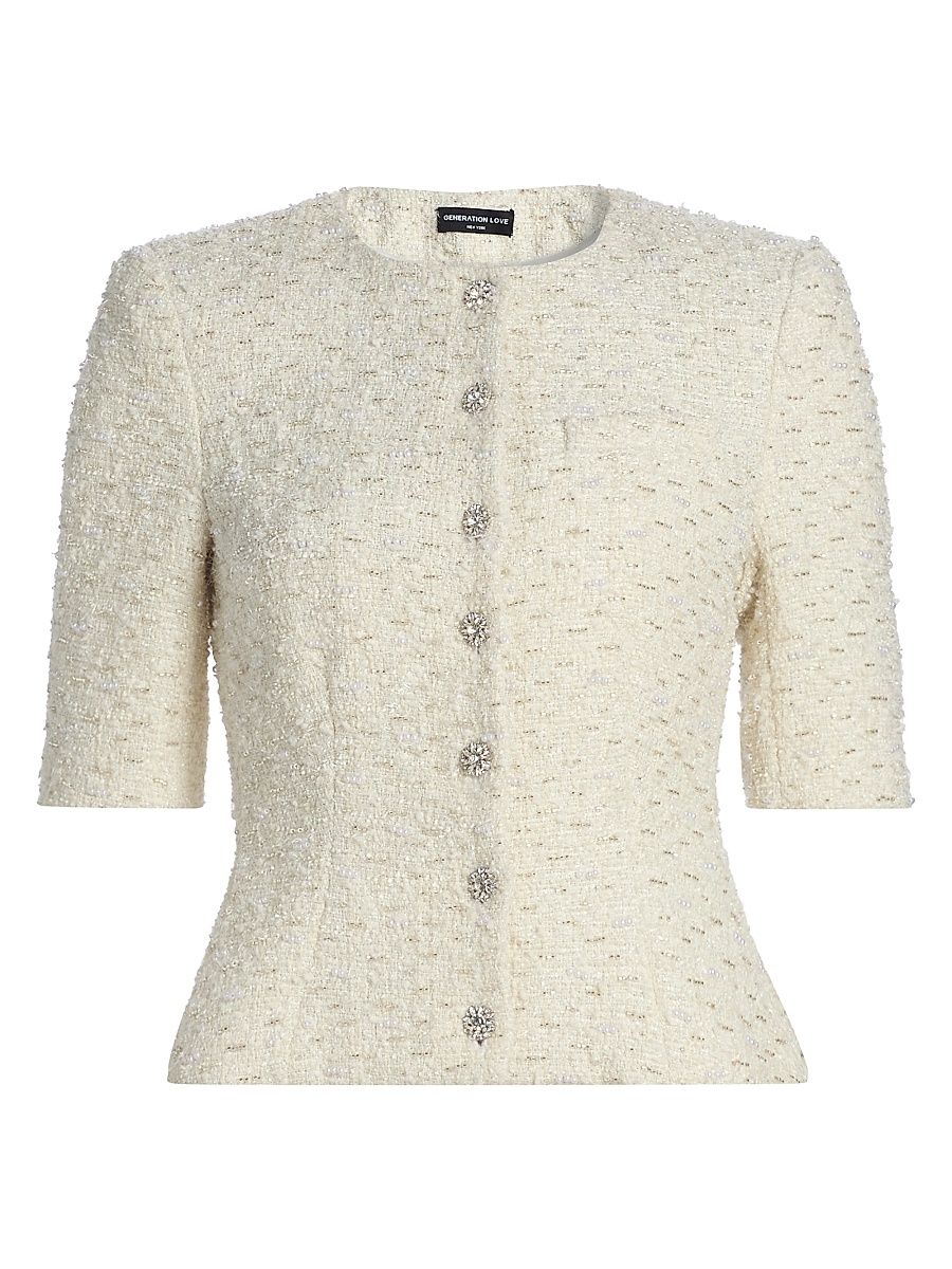 Women's Tashi Short-Sleeve Tweed Jacket - Cream - Size XL