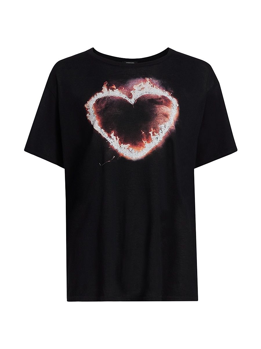 Women's Flaming Heart Boy Graphic Cotton T-Shirt - Black - Size XL
