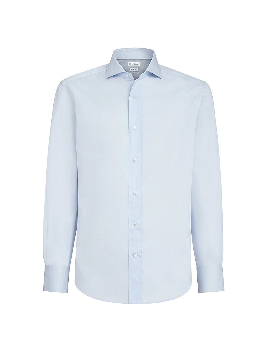 Men's Twill Slim Fit Shirt with Spread Collar - Azure - Size XXXL