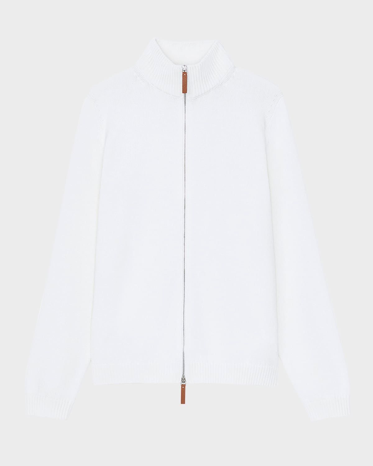 Cotton-Silk Tape Fitted Bomber Sweater