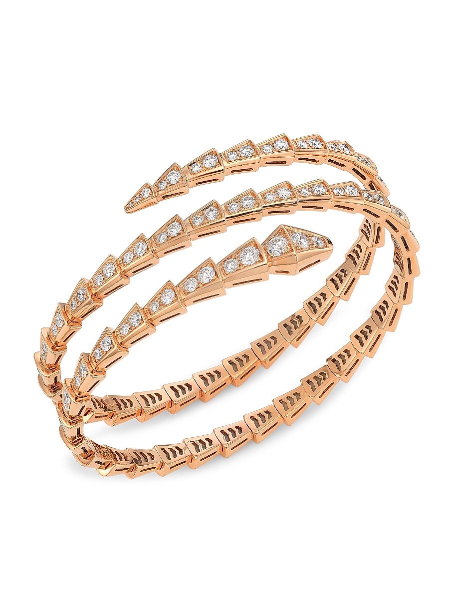 Women's Serpenti Viper 18K Rose Gold & Diamond Bangle Bracelet - Pink Gold - Size Small