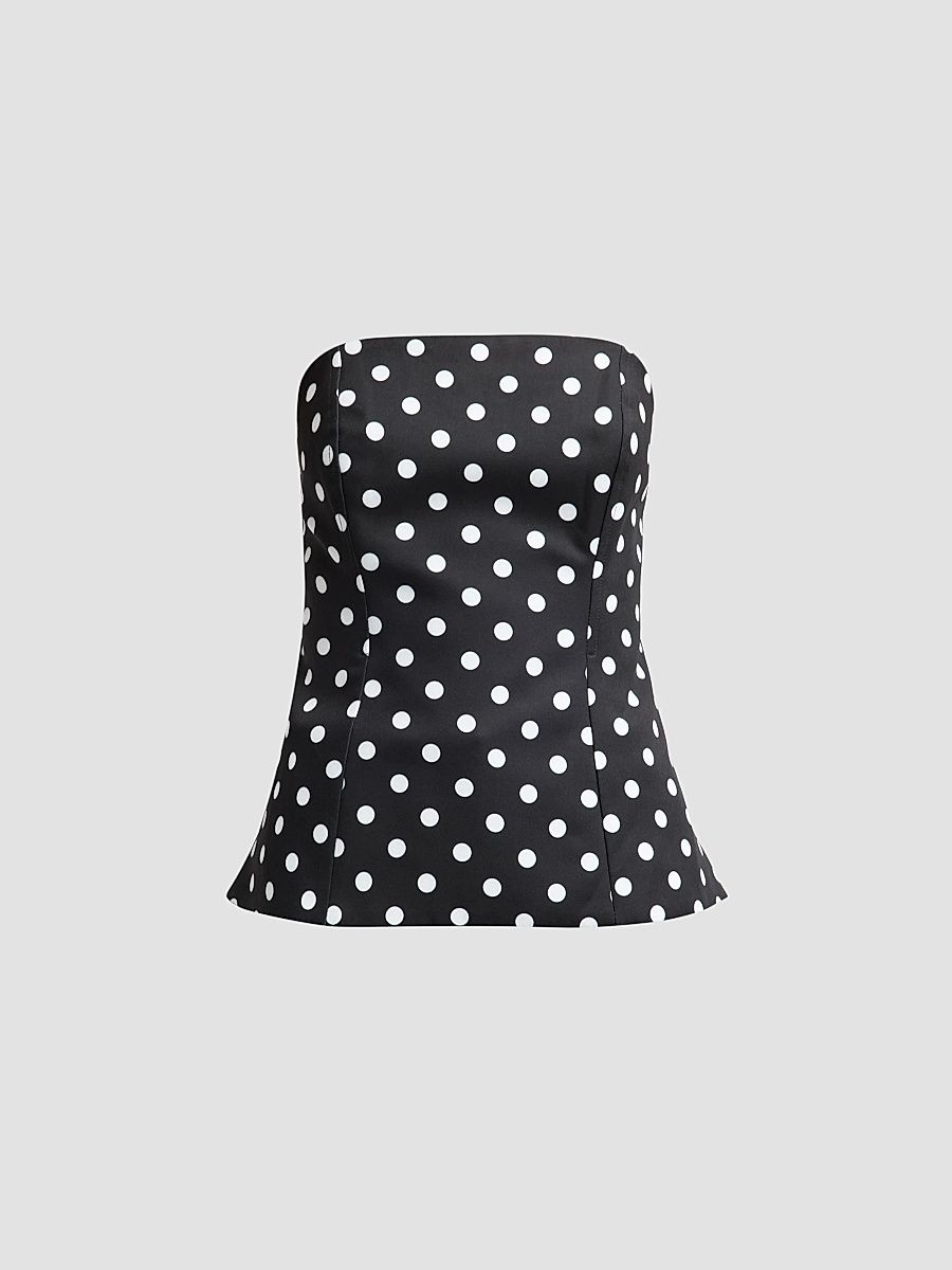 Milly Women's Aiden Polka Dot Bustier Top - Black White - Size Large