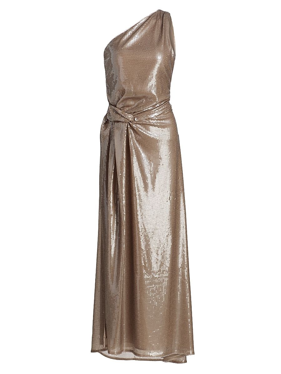 Women's Porsha One-Shoulder Sequined Maxi Dress - Stone - Size 12