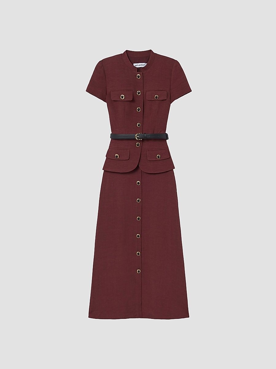 Women's Peplum Linen-Blend Midi Dress - Brown - Size 8