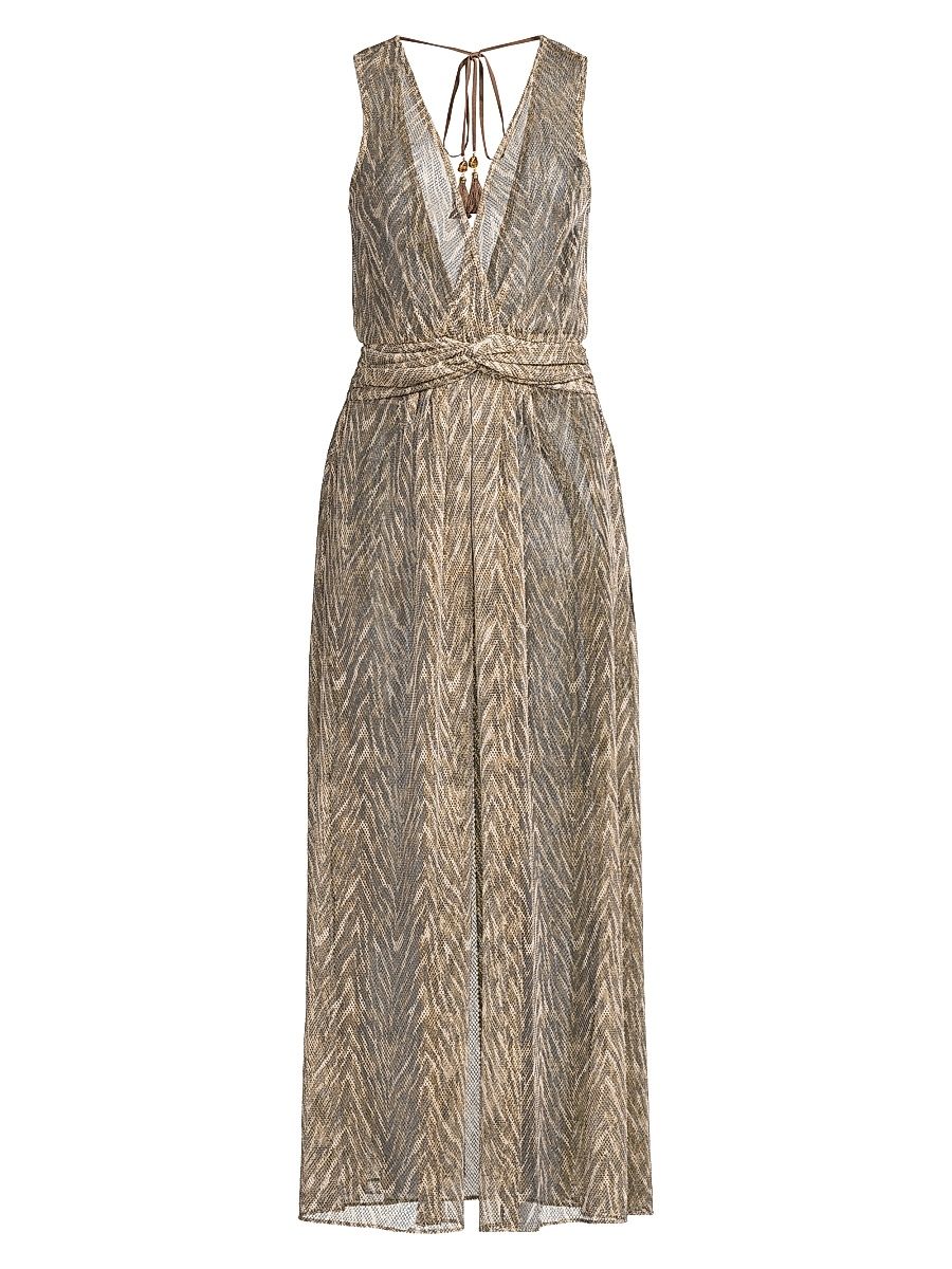 Women's Sahana Animal Printed Cover-Up Maxi Dress - Beach Brown Zebra - Size XL
