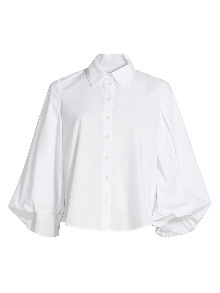 Women's Marina Blouson Button-Up Poplin Top - Optic White - Size XS