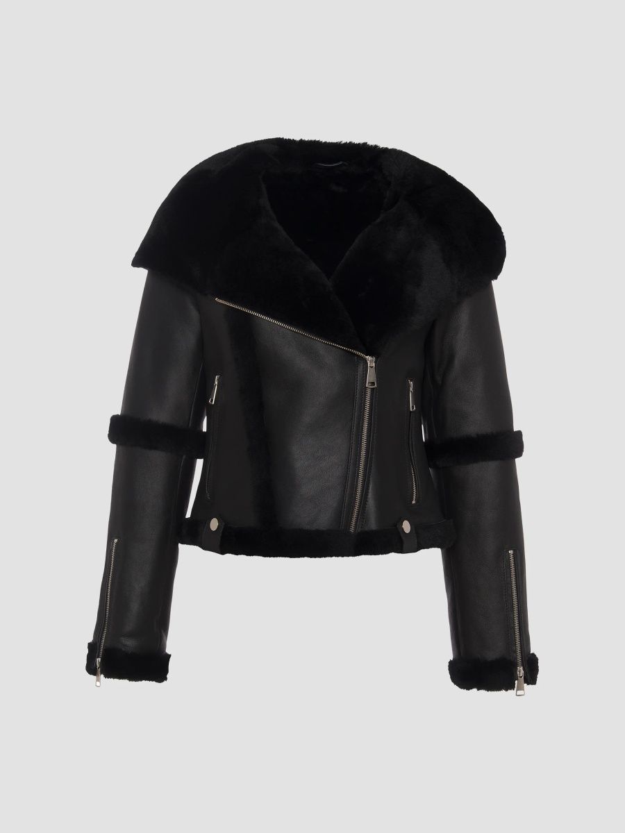 Gorski Women's Select Shearling Lamb Zip Coat with Hood - Black - Size Medium
