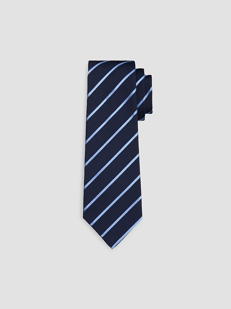 Men's Striped Silk Tie - Navy Blue