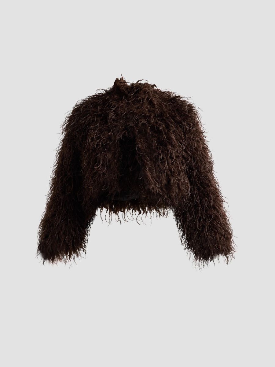 Apparis Women's Ginette Faux-Mongolian Fur Short Jacket - Deep Brown - Size XL