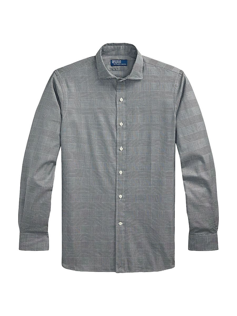 Men's Plaid Cotton Long-Sleeve Shirt - Polo Black White - Size XXL