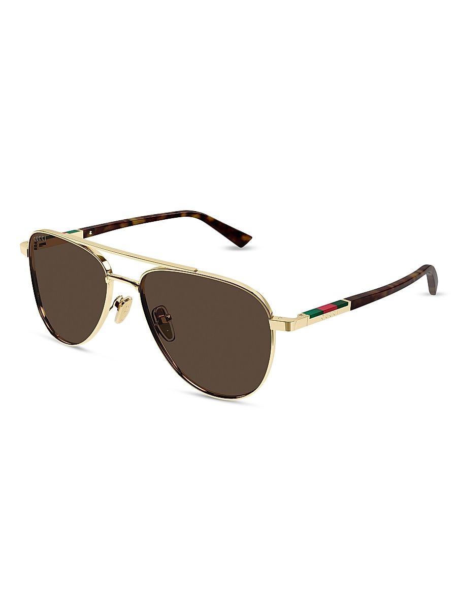 Men's Subtle Web 56MM Aviator Sunglasses - Gold Brown