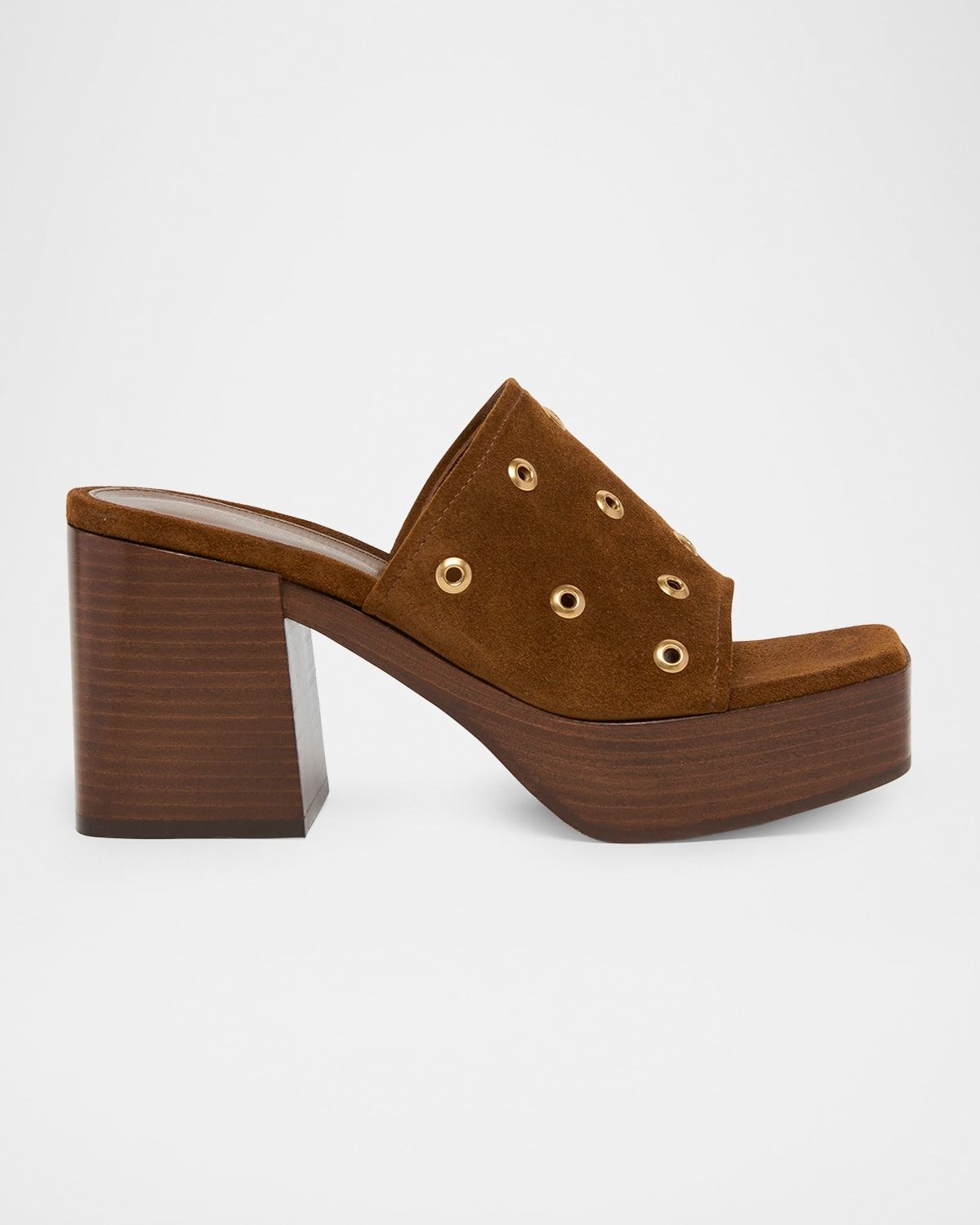 Suede Grommet Platform Mule Sandals