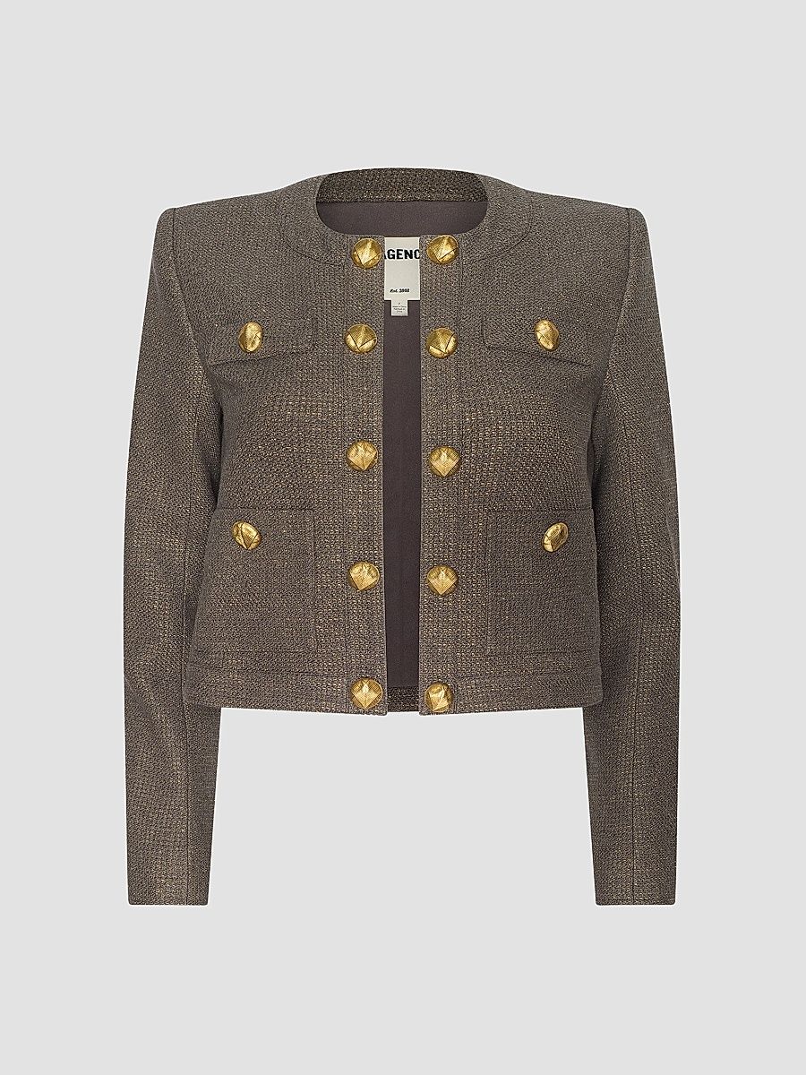 Women's Kahlia Textured Collarless Jacket - Mota Light Gold - Size 12