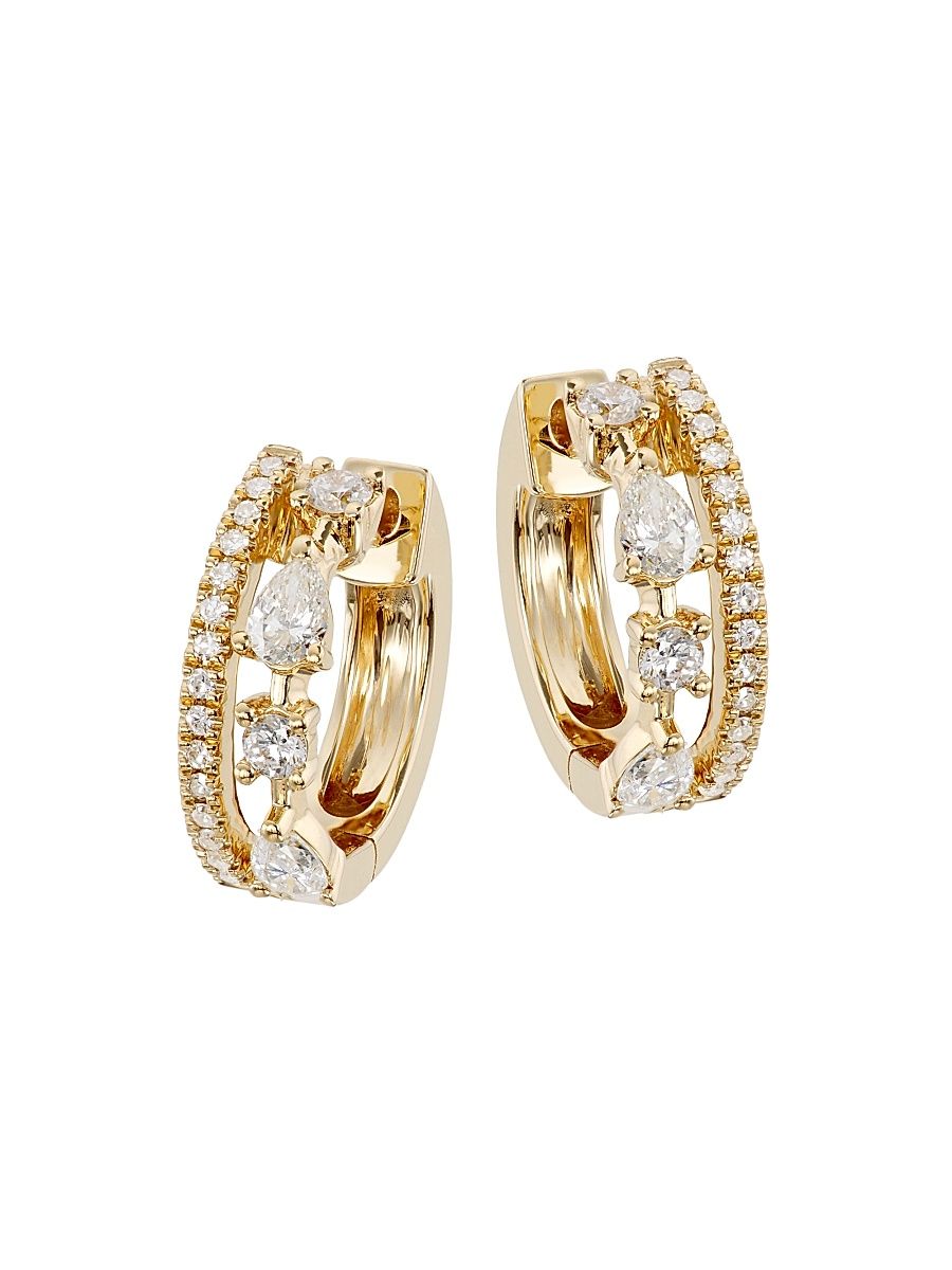 Women's 14K Yellow Gold & 0.43 TCW Diamond Huggie Hoop Earrings - Yellow Gold