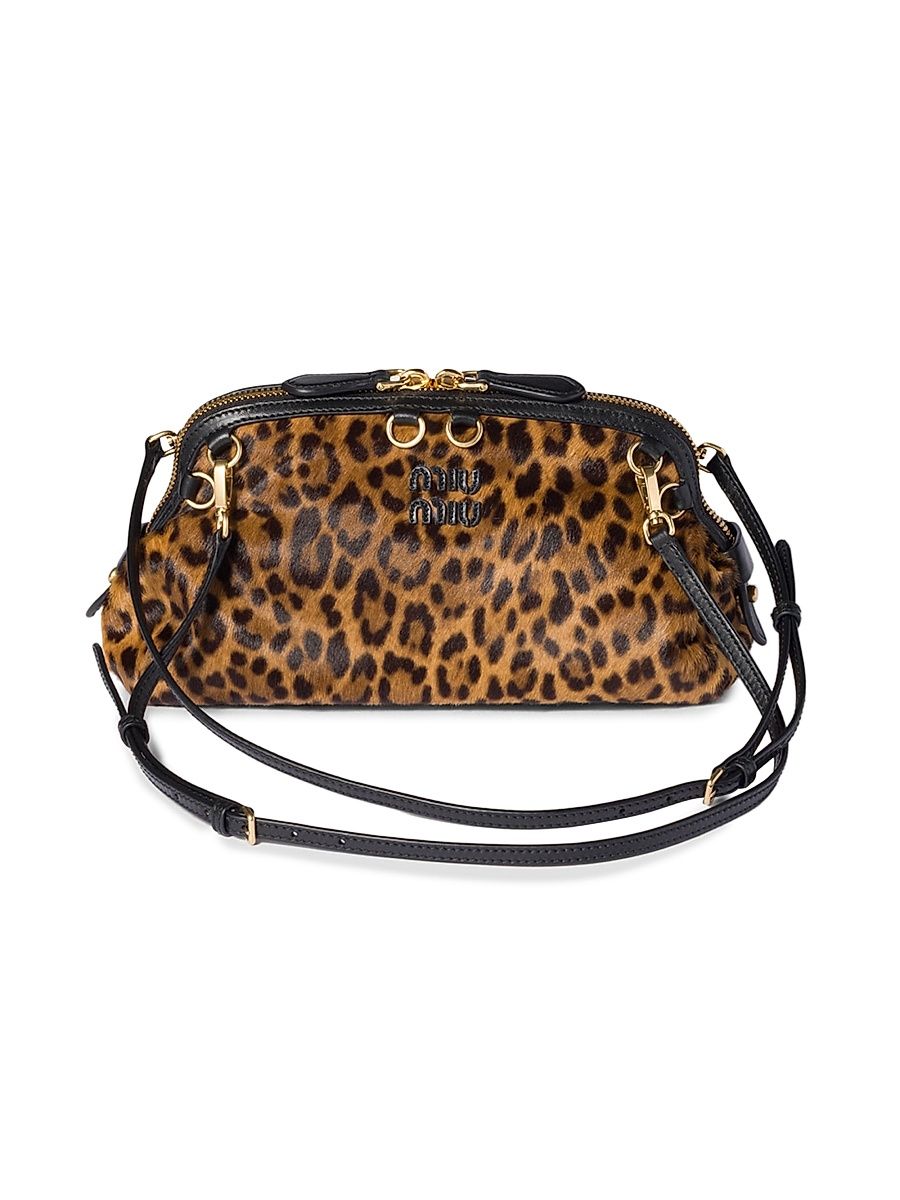 Women's Printed Leather Clutch - Beige Khaki