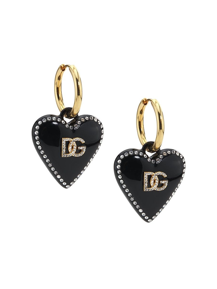 Women's Goldtone & Crystal Heart Drop Earrings - Black Gold