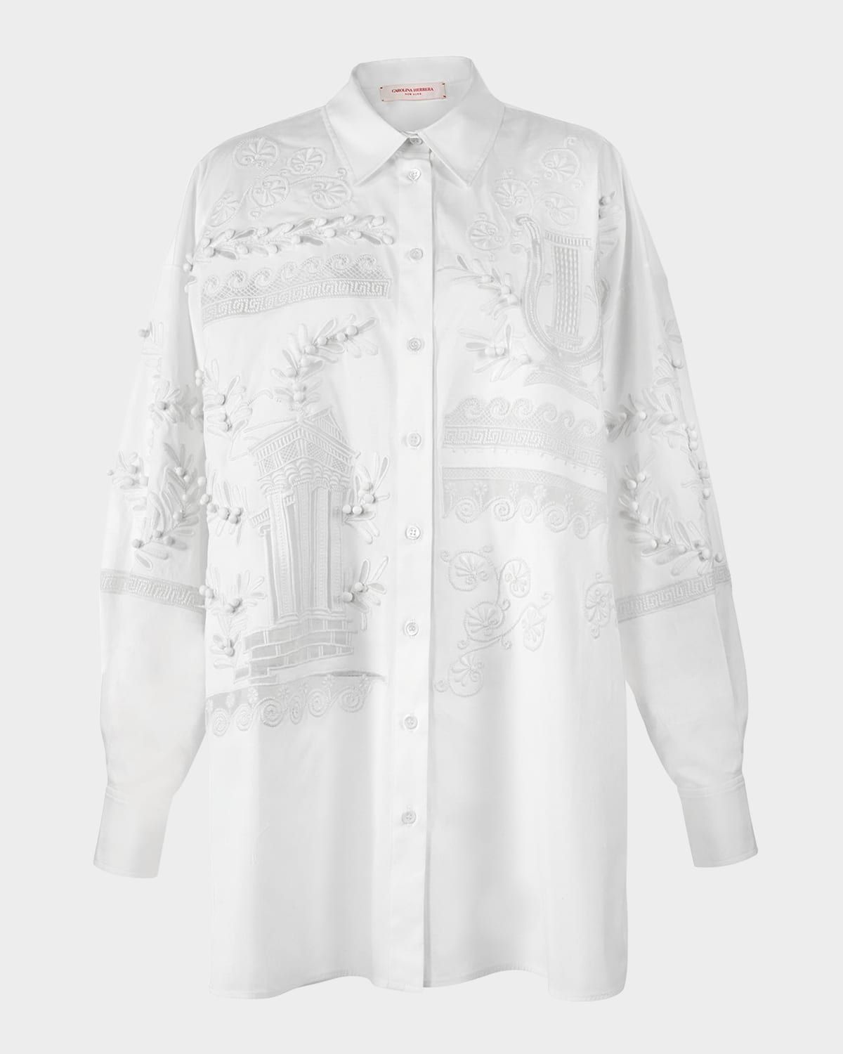 Grecian Embroidered Oversized Button-Down Shirt