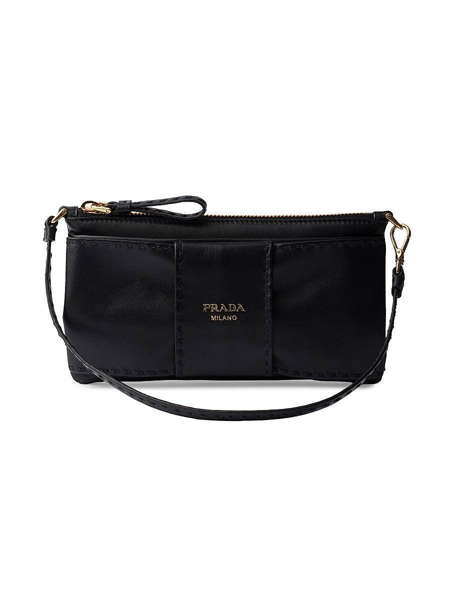 Women's Nappa Leather Zipper Pouch - Black