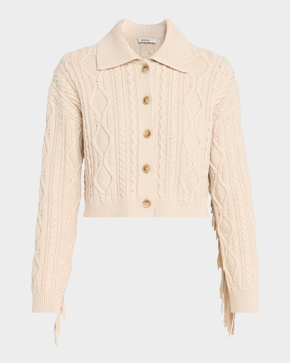 Virginia Cable-Knit Fringe Cropped Cardigan