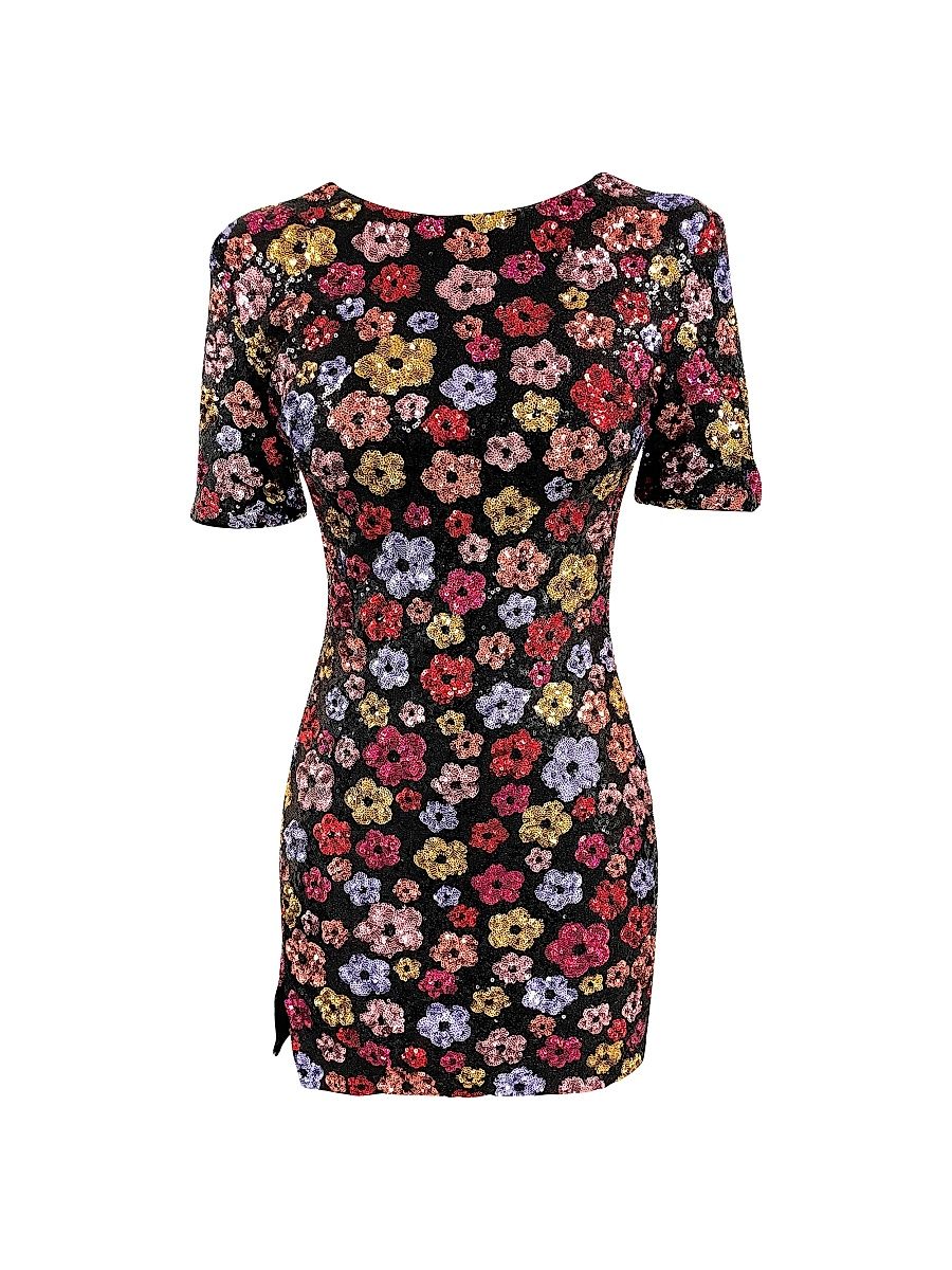 Women's Maddox Floral Sequin-Embellished Body-Con Minidress - Black Multi - Size Large