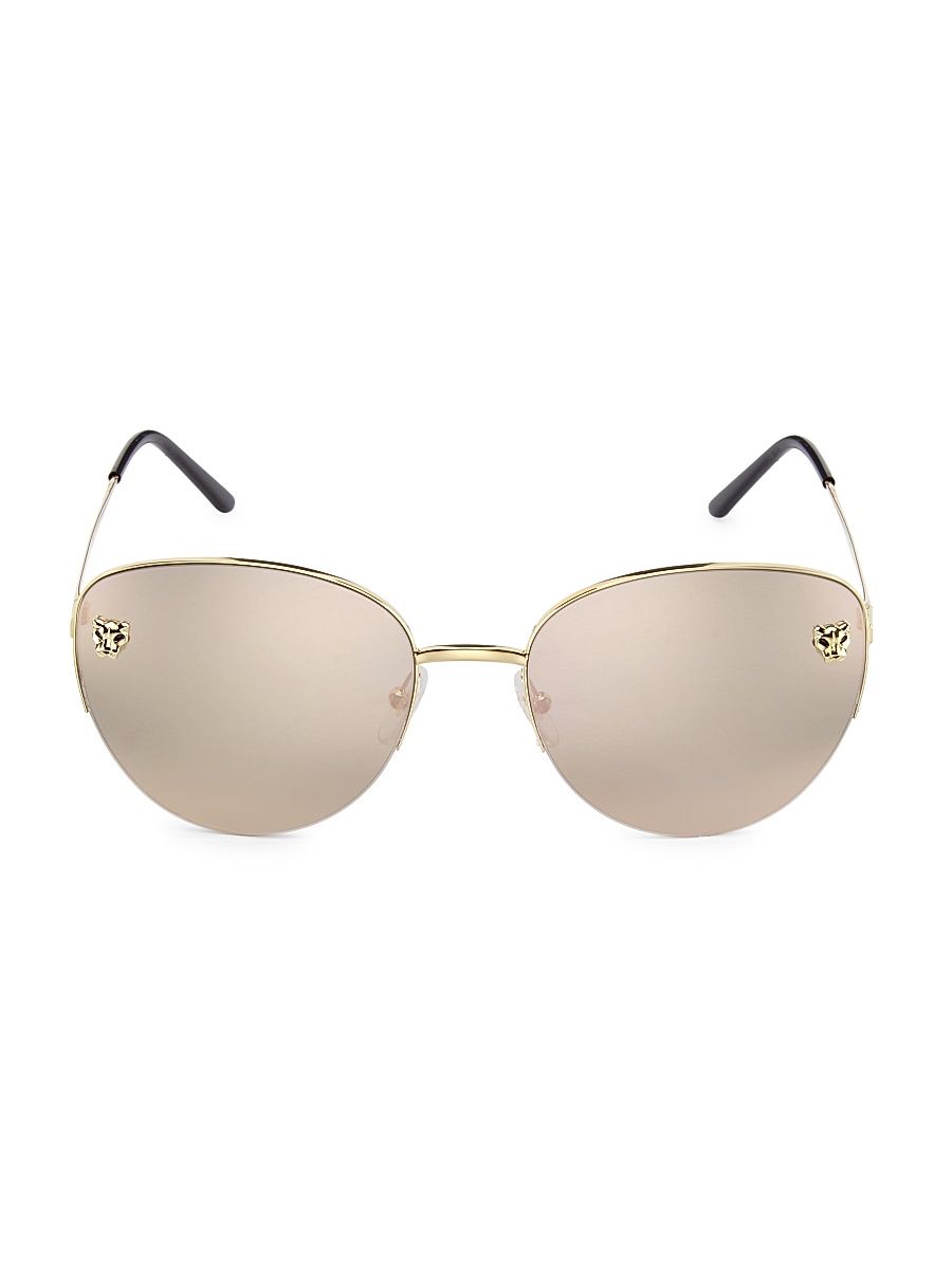 Women's Panthère De Cartier 59MM Mirrored Cat-Eye Sunglasses - Smooth Gold