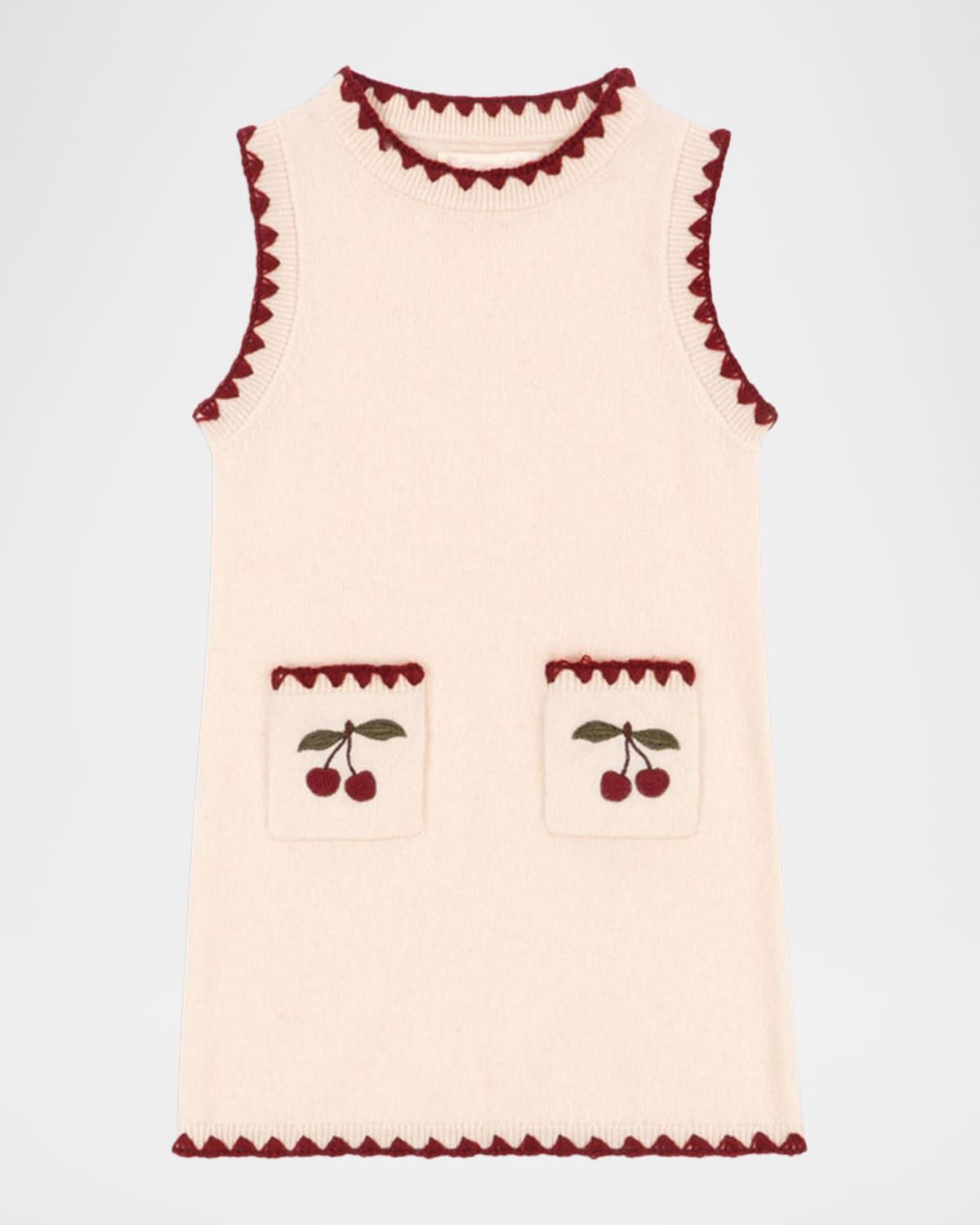 Collette Cherry Embroidered Wool Dress, Size 18M-10