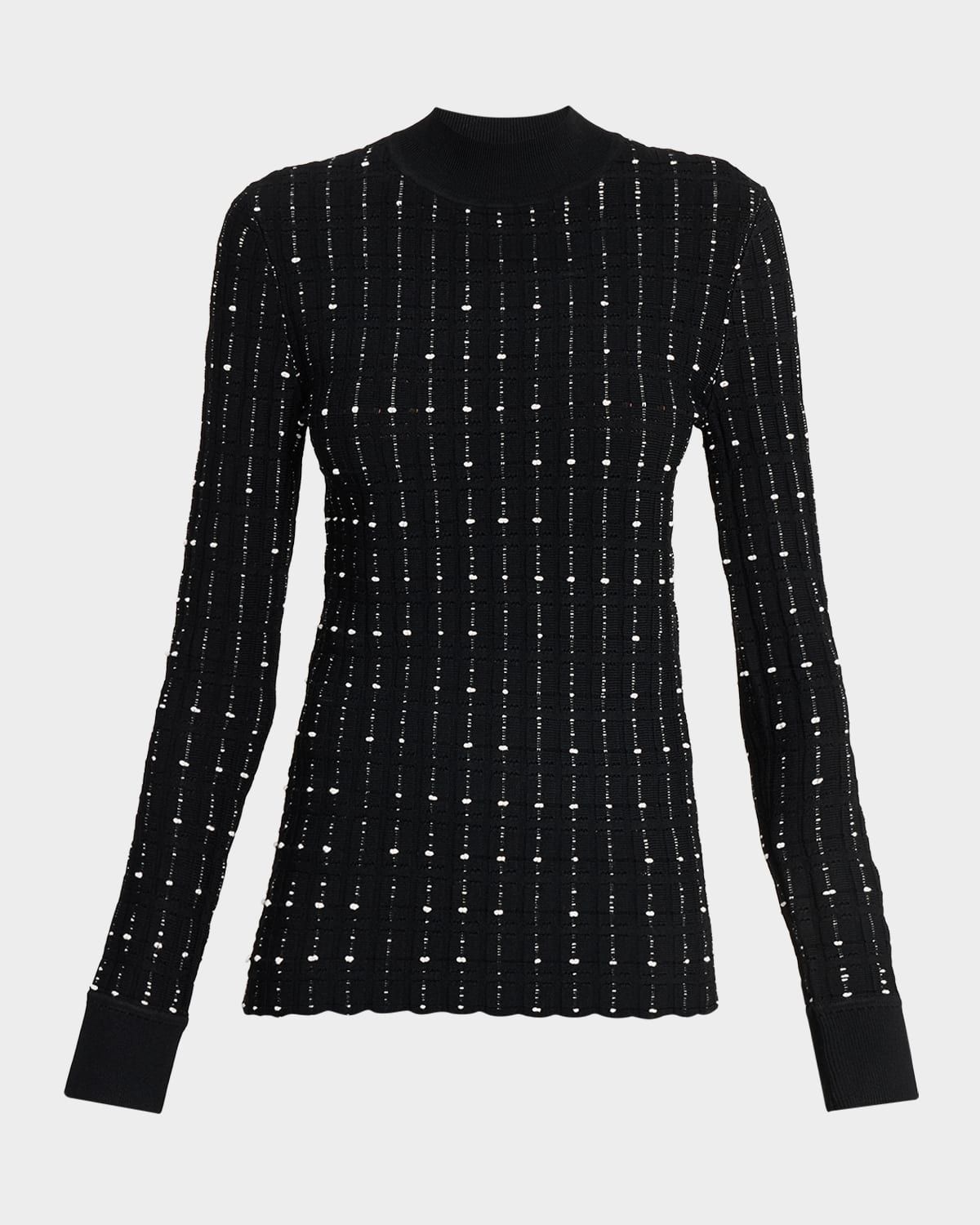 Dotted Stripe Mock-Neck Sweater