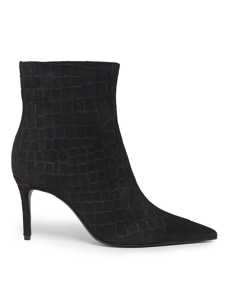 Women's Mary 85MM Croc-Embossed Suede Ankle Boots - Black - Size 11