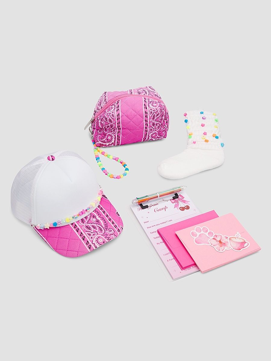 Girl's Trucker Hat, Pouch & Stationery Set - Pink Bandana
