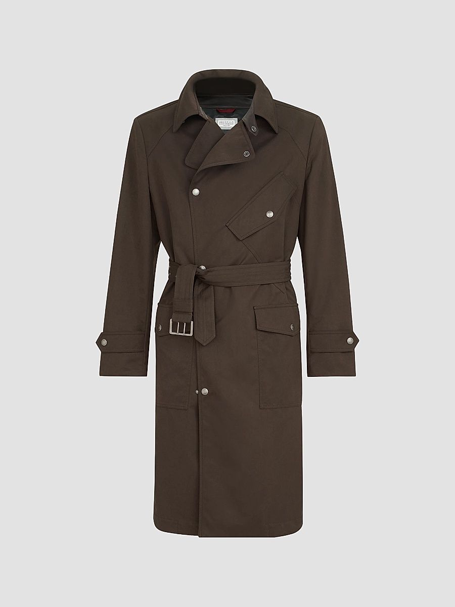 Men's Water-Resistant Microfiber Motorcycle Trench Coat - Brown - Size 44