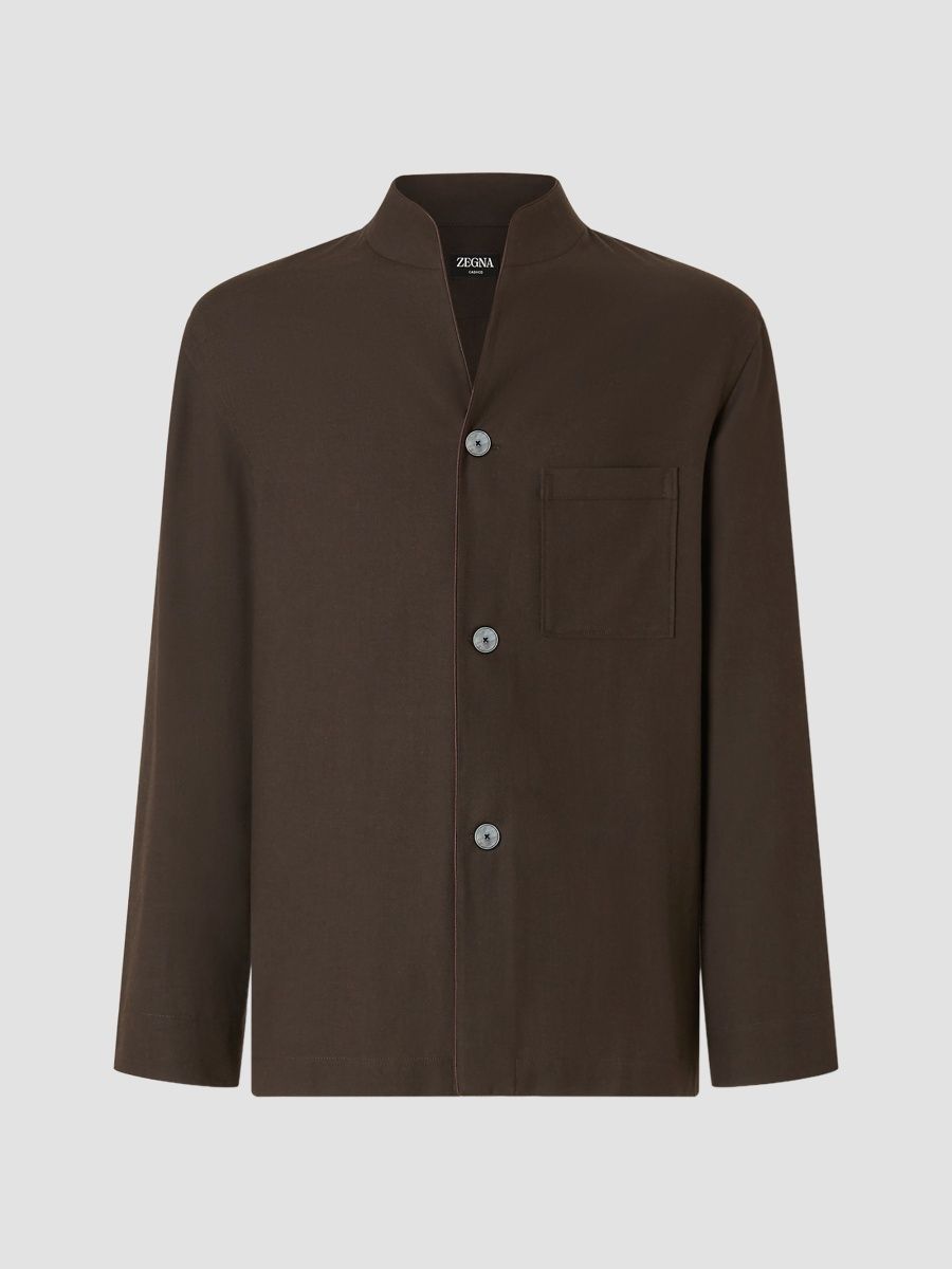 ZEGNA Men's Cashco Pajama Shirt - Dark Brown - Size XL