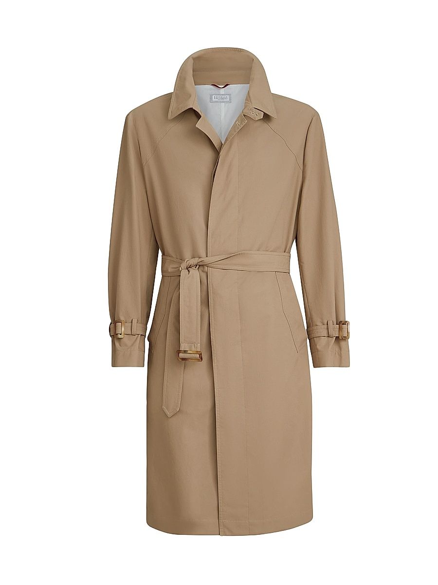 Men's Water Resistant Techno Cotton Gabardine Outerwear Coat - Biscuit - Size 42