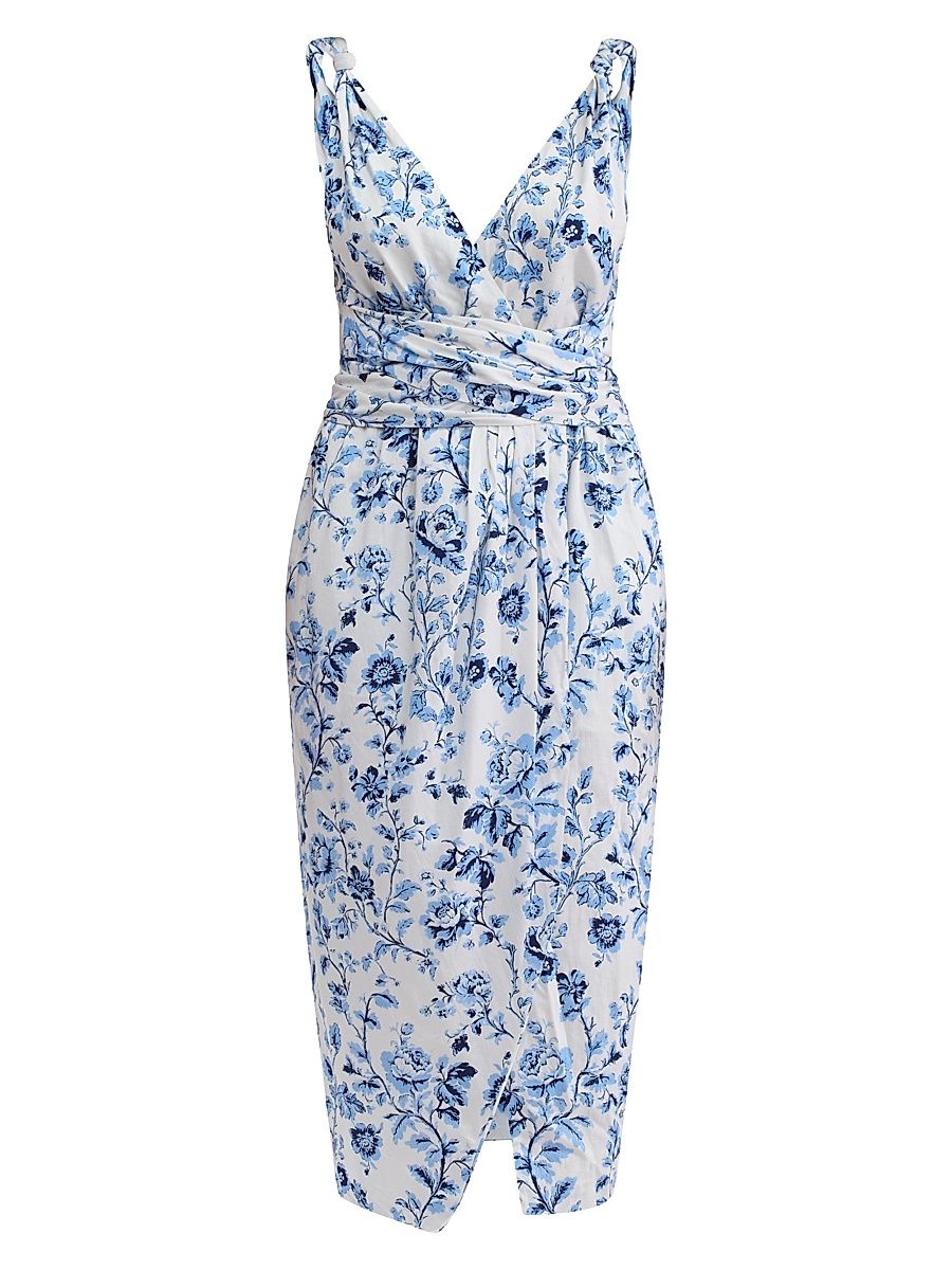 Women's Emelia Floral Cotton Wrap Midi-Dress - Alaskan Blue Multi - Size XL