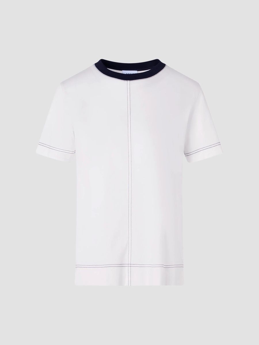 Akris punto Women's Contrast Neck Trim Cotton Jersey T-Shirt - Cream Black - Size 16