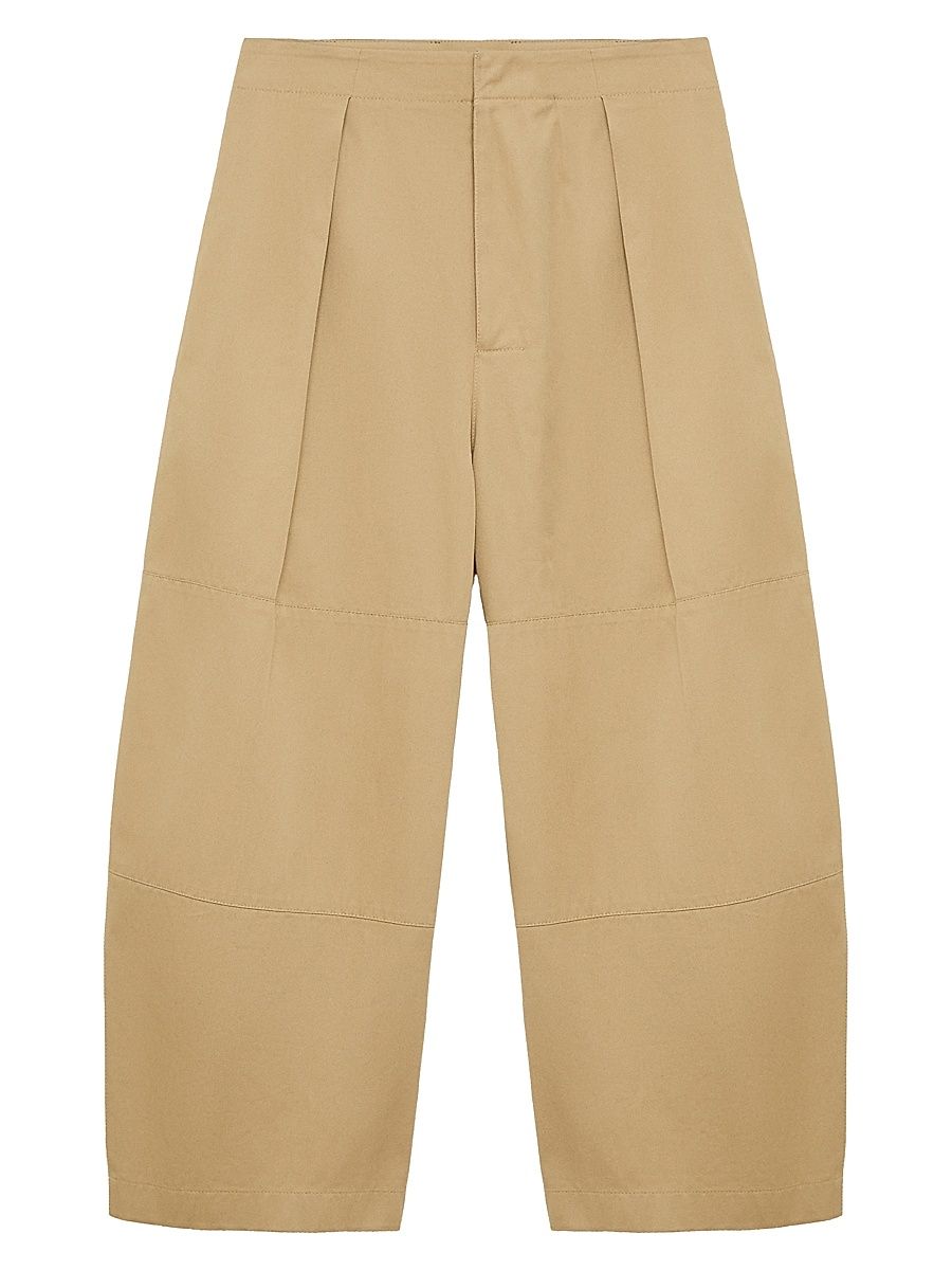 Women's Cotton Pleated Crop Trousers - Beige - Size 12