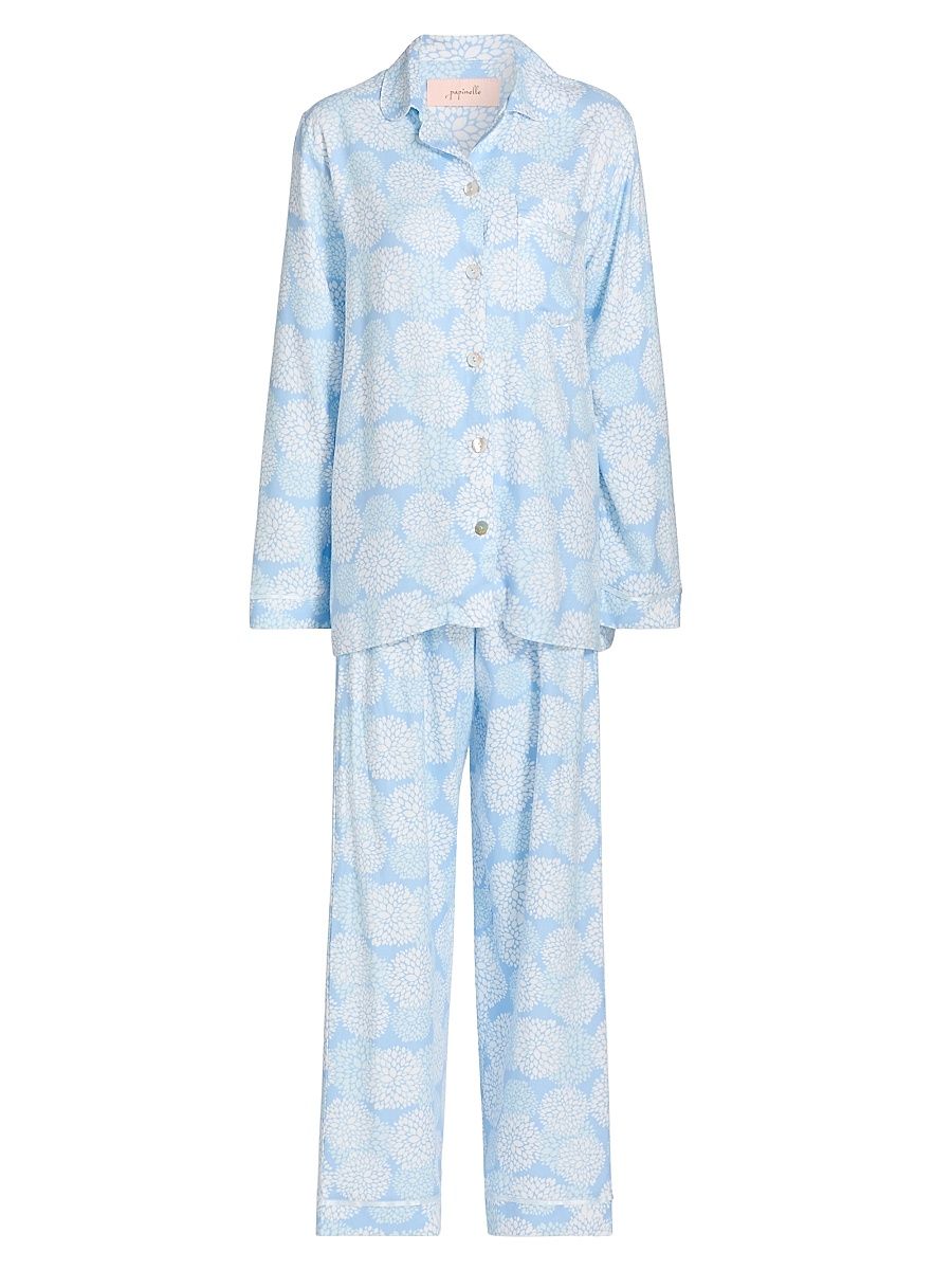 Women's Snowball Printed Cotton-Blend Pajamas - Winter Blue - Size XL