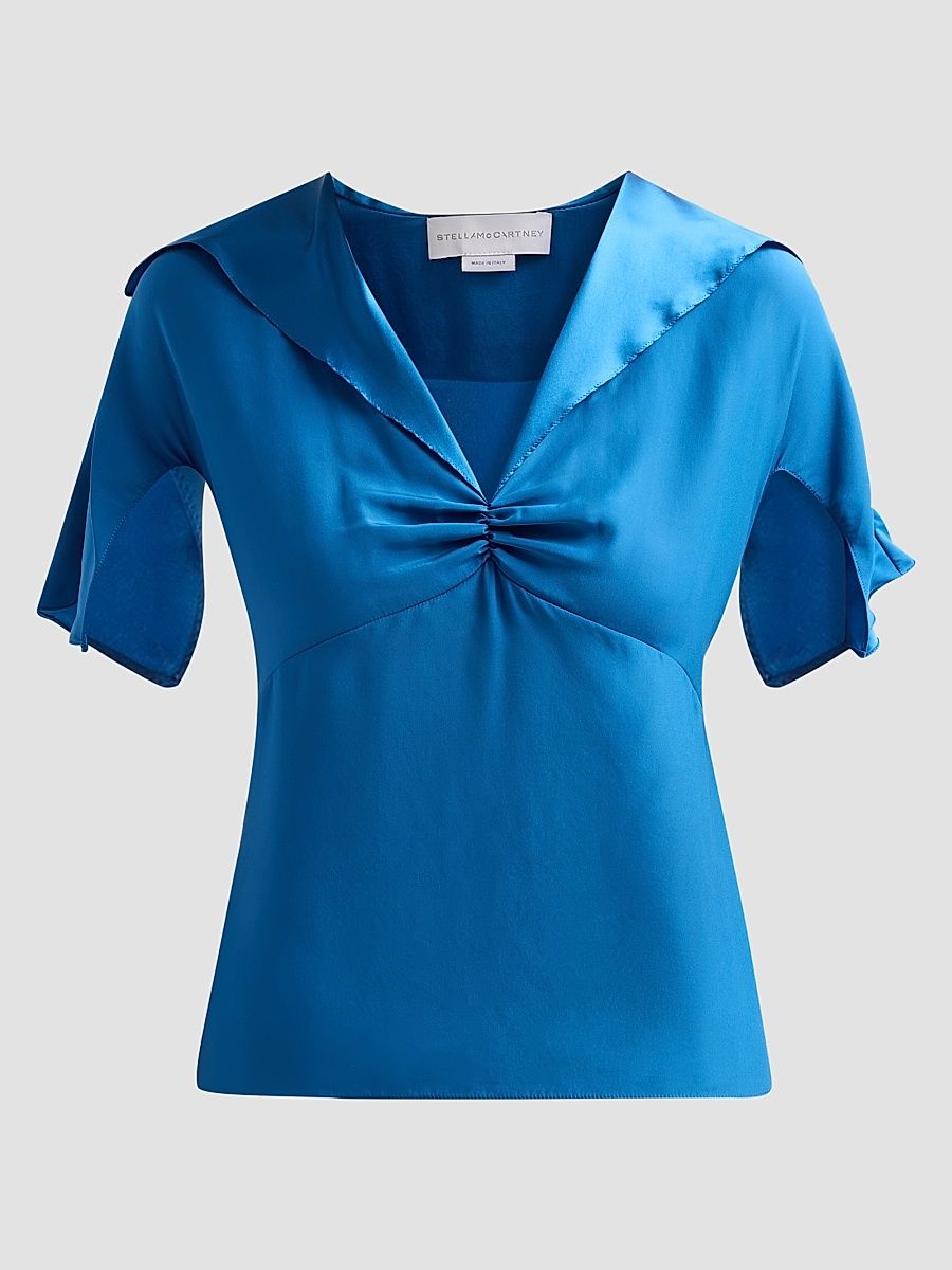 Women's Sailor Collar Silk Top - Cobalt - Size 10