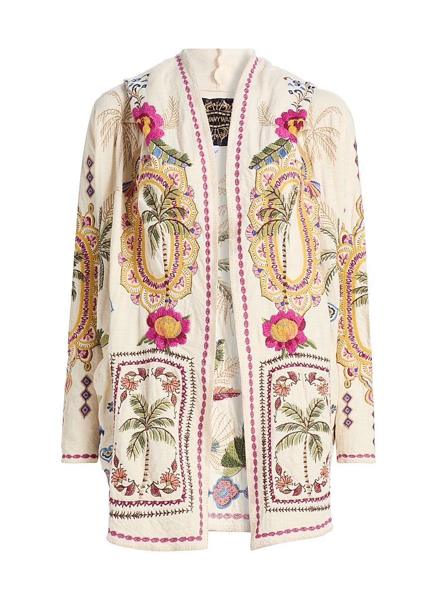 Women's Biya Hooded Embroidered Cotton Cardigan - Ecru - Size Large