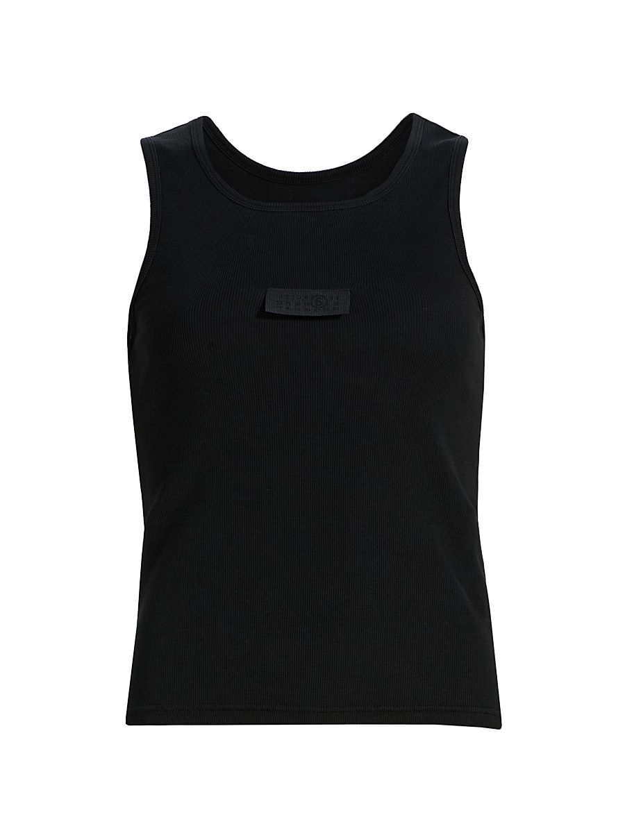 Women's Logo Rib-Knit Stretch Cotton Tank - Black - Size XS