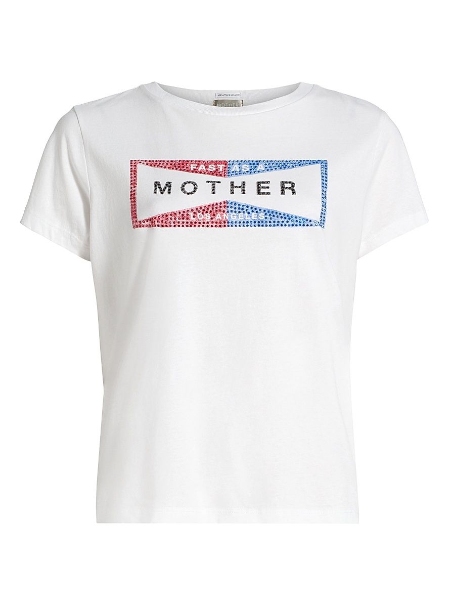 Women's The Boxy Goodie Goodie Embellished Cotton T-Shirt - Fluff Fast As Mother - Size Large
