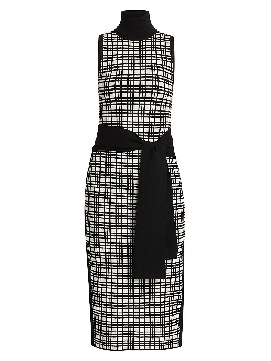 Women's Peggy Windowpane Knit Sleeveless Midi-Dress - Ivory Jet Plaid - Size Small