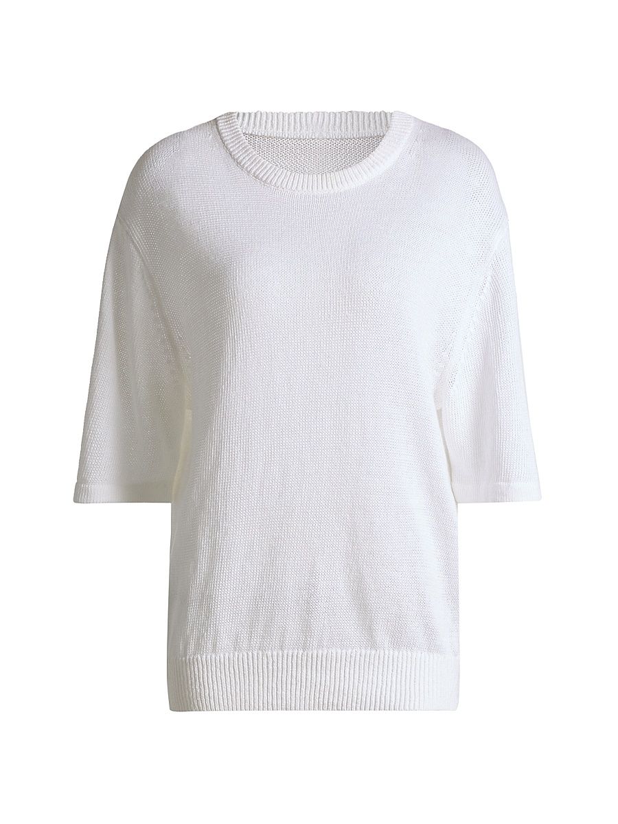 Women's Linen-Cotton Crewneck Sweater - Optic White - Size XL