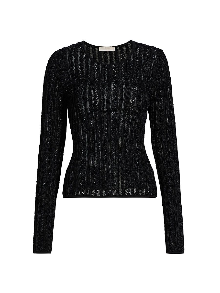 Women's Ardith Stretch-Knit Long-Sleeve Top - Noir - Size Medium