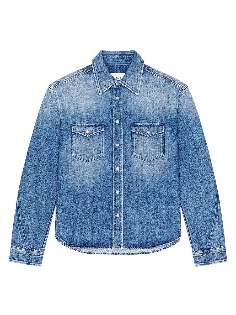 Men's Couture Seam Shirt in Shadow Washed Denim - Medium Blue - Size Large