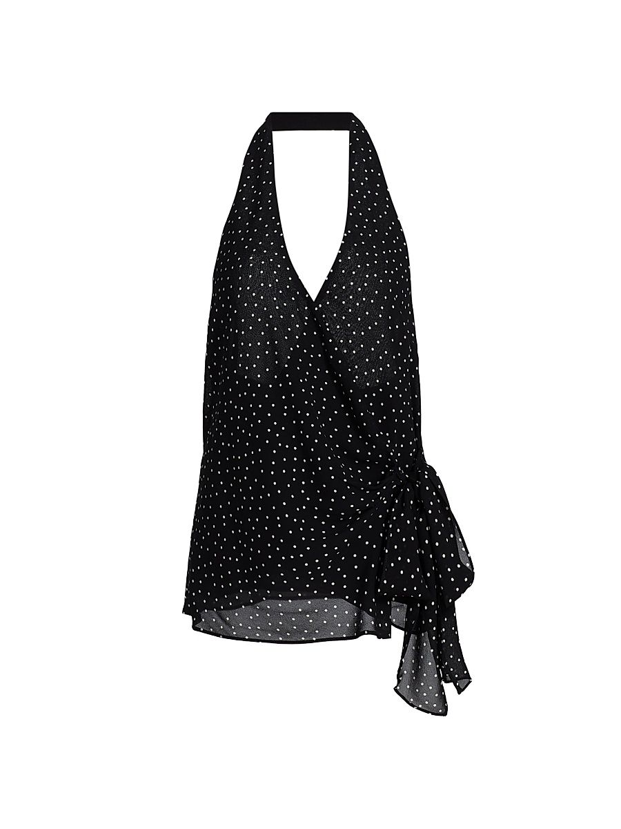 Women's Nila Polka Dot Side-Tie Halterneck Top - Selene - Size Large